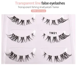 Detail view of TM21 handmade false eyelashes with transparent fish line band