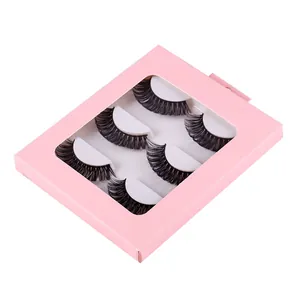 Five pairs of dense Russian D-curl false eyelashes in a pink window box packaging