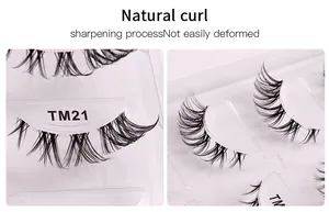 Macro detail of natural curled synthetic eyelashes with clear band on TM21 model set