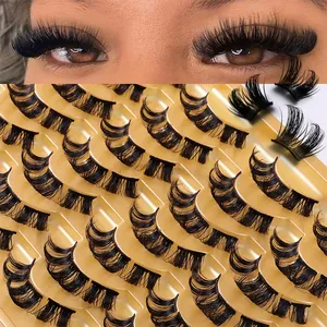 Macro view of D-curl segmented false eyelashes with 20 pairs for thick natural volume