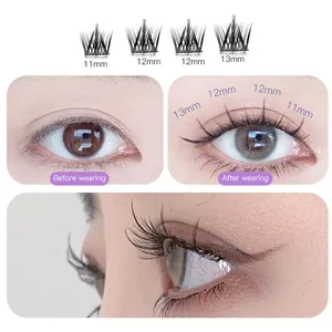 Natürliche, büschelige falsche Wimpern in 11–13 mm Länge mit Vorher-Nachher-Vergleichseffekt