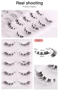 Macro detail of natural manga style false eyelashes with dimensions 6mm to 14mm