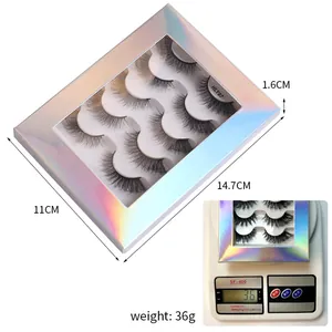 Set mit 5 Paaren dichten Fox-Eye künstlichen Wimpern in Laserverpackung mit Gewichtsangabe