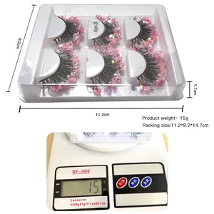 Luminous glitter fake eyelashes with pink and purple sequins for stage and dance parties