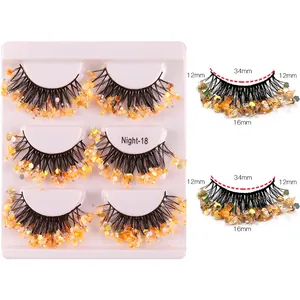 Luminous sequin false eyelashes with cross thick style for stage makeup, model Night-18