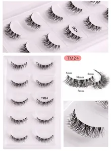 Detail view of TM24 natural false eyelashes with clear band and multi-angle product shots