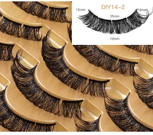 Detail view of D-curl segmented false eyelashes showing density and length specifications