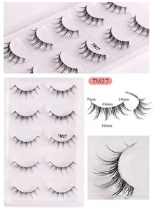 Detailed view of TM27 natural false eyelashes with 7mm to 10mm length measurements