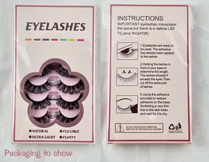 Detailed view of the packaging and instructions for natural fluffy colorful eyelashes