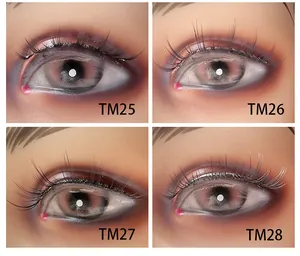 Detail shots of TM25-TM28 natural false eyelash styles on transparent fish line band