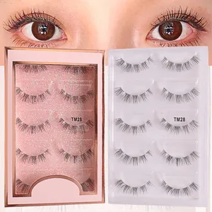 Natural Manga Look False Eyelashes Transparent Band Synthetic Fiber Crisscross 3D Handmade Eyelashes Extension For Women Makeup