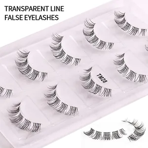 TM28 natural comic eye false eyelashes with transparent fish line band five pairs set