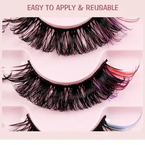 Close-up of mixed colorful Russian D curl false eyelashes with reusable tray detail