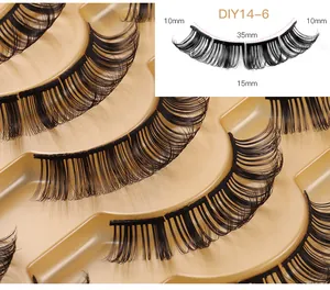 Macro detail of DIY segmented eyelashes showing 10-15mm length and 35mm width dimensions