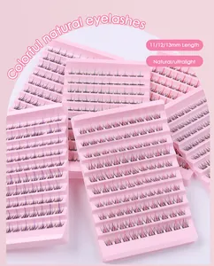 Colorful individual eyelash clusters in purple pink and green with 11-13mm lengths