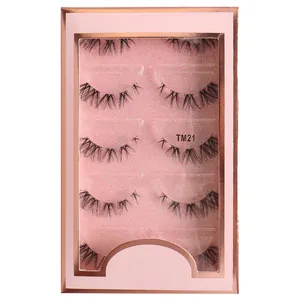Natural 5-pair false eyelashes set TM21 with clear band in pink glitter packaging