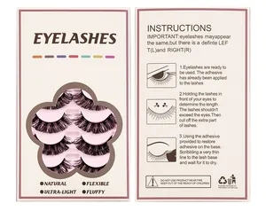 Detail of natural Russian D-curl eyelashes packaging with usage instructions and texture