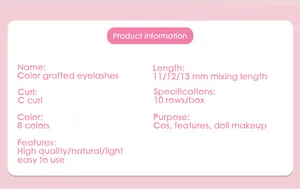 Detailed specs of C curl colored individual eyelashes with 11-13mm mixed length