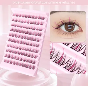 Detail of pink and black cluster lashes for cosplay with macro texture view