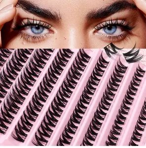 Détail de grappes de faux cils individuels et effet de maquillage naturel des yeux
