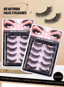 Detailed close-up of 6D natural handmade false eyelashes in layered 5-pair packaging