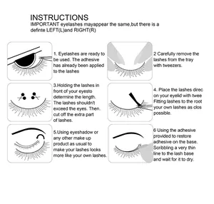 User guide with simple line drawings for applying Russian D-curl colored eyelashes