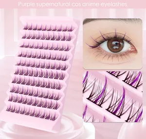 Macro detail of purple and black gradient cluster eyelashes in large capacity tray