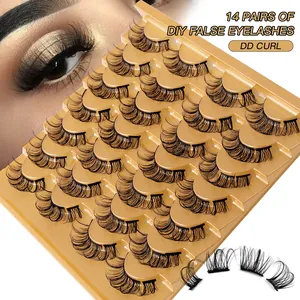 DIY 14 pairs DD Curl cluster lashes kit for natural volume and dramatic lash extension