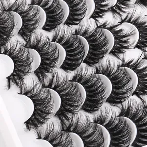Set da 20 paia di ciglia finte 3D soffici con texture incrociata nera naturale