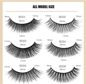 Size chart for 5 pairs of multi-layered synthetic false eyelashes with length specs