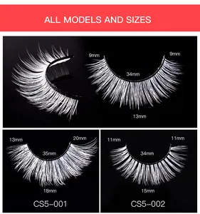 Size chart showing exact lengths for three styles of white fiber stage eyelashes