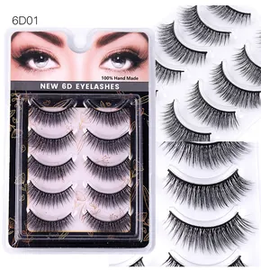Detail view of 6D01 multi-layer synthetic false eyelashes in retail packaging