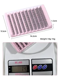 Vue détaillée des dimensions et du poids réel du kit d'extensions de faux cils