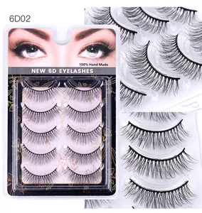 Detail of 5 pairs of 6D02 handmade synthetic fiber eyelashes with 6D crisscross texture