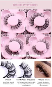 Detail of 5 pairs of 100% handmade Russian DD curl multi-layer thick false eyelashes