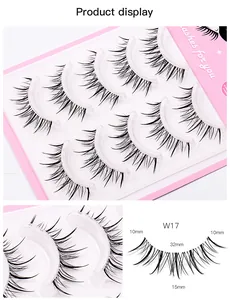 Détails de 5 paires de faux cils manga avec bande transparente et fibres de 15mm