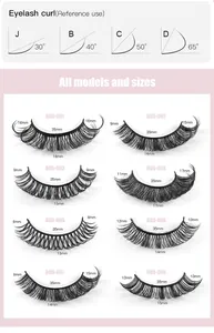 Size chart showing DD curl Russian lash lengths from 8mm to 18mm across 8 styles