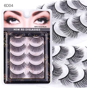 Detail of 5 pairs 6D multi-layered synthetic false eyelashes in model 6D04 packaging