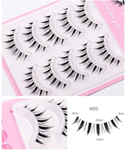 Détail de 5 paires de faux cils style manga aéré avec spécifications de longueur précis