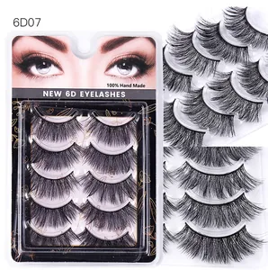 Detail of 5 pairs of 6D07 handmade 6D fiber false eyelashes with multi-layer crisscross design