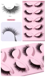 Detailed size parameters for 5 pairs of cat-eye false eyelashes with clear band