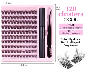 Macro detail of C-curl individual lashes with 2-in-1 adhesive and professional tweezers