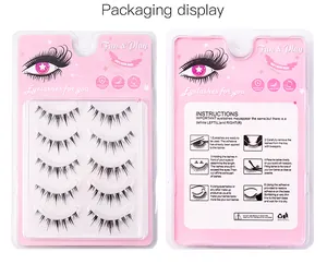 Vue avant et arrière du pack de 5 paires de faux cils style manga faits à la main