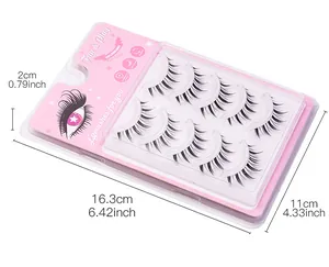 Lot de 5 paires de faux cils en emballage avec dimensions indiquées de 16,3x11x2 cm
