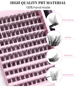 Macro detail of handmade PBT fiber individual lashes showing curl and root texture