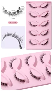Macro view of L-type natural eyelashes set with dimensions 4mm to 12mm on pink tray