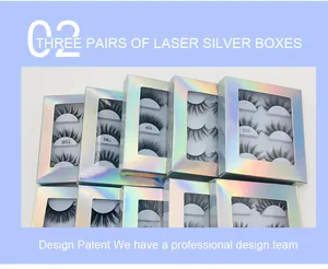 Detailed macro view of high-quality faux mink eyelashes in a laser silver 3-pair set