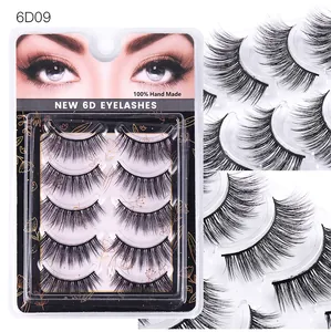 Macro detail of multi-layered 6D natural curly handmade false eyelashes in 5 pairs pack