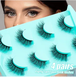 Détail de 4 paires de faux cils en vison synthétique avec courbure naturelle et volume