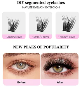 DIY segmented false eyelashes showing 10mm 12mm 14mm length details and before after effects